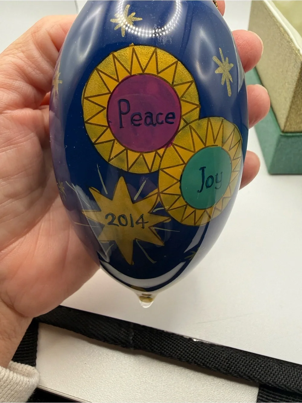 Pier 1 Li Bien 2014 Holy Family Nativity Glass Ornament Peace Joy Boxed